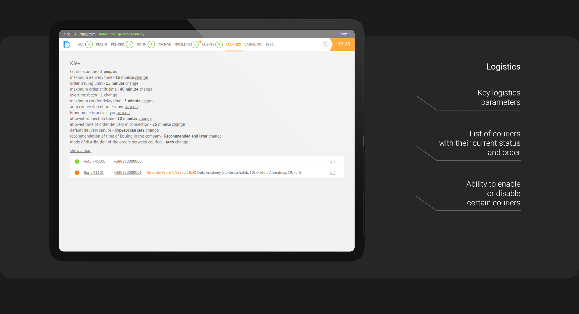 Monitoring panel — payments control